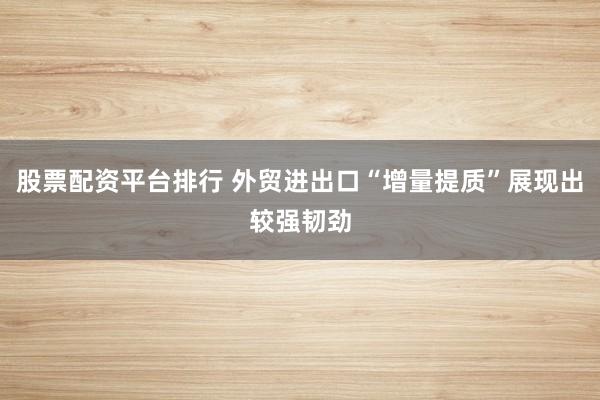 股票配资平台排行 外贸进出口“增量提质”展现出较强韧劲